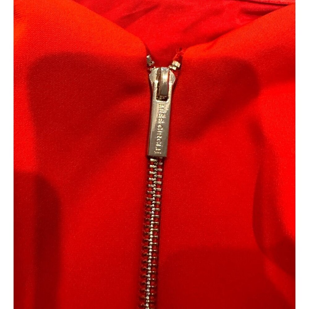 Off-Shoulder Red Dress W/ Puff Sleeves Zip Front Tie Detail Size S Miss Circle P - Picture 5 of 8